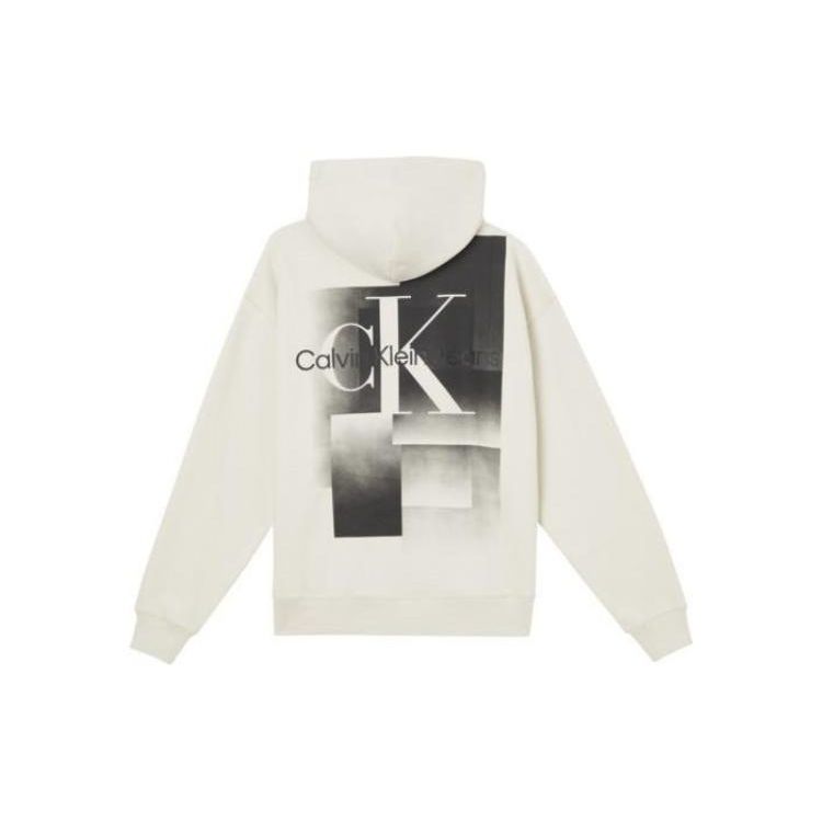 Calvin Klein Solid Color Printed Hooded Long Sleeve Sweatshirt Men sweatshirt White J30J321890-ACF
