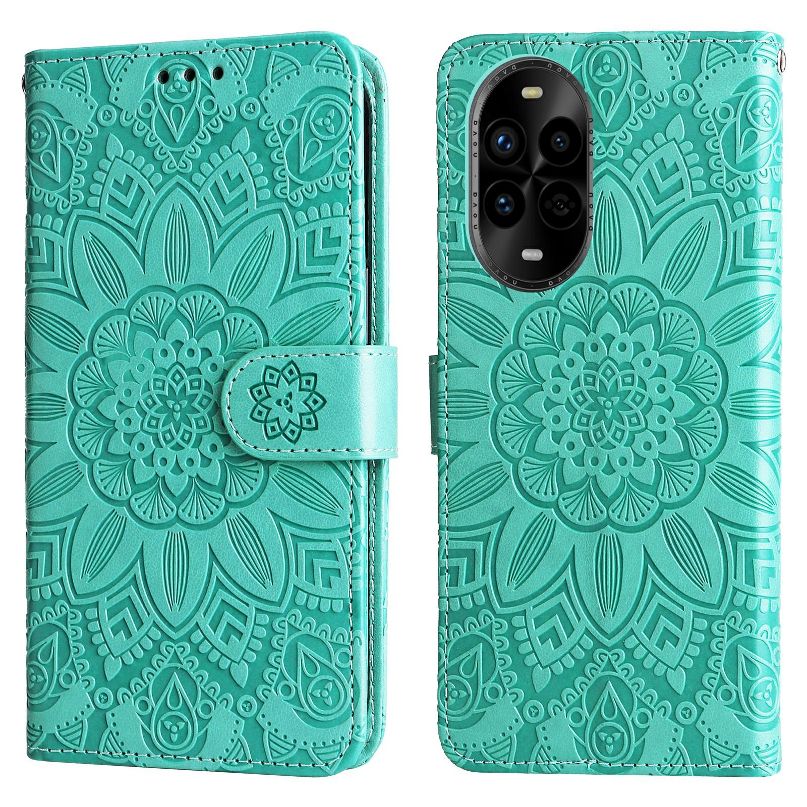 

For Huawei nova 14 Pro 5G/nova 13 Pro 5G Case Sunflower Imprint Leather Wallet Phone Cover Green