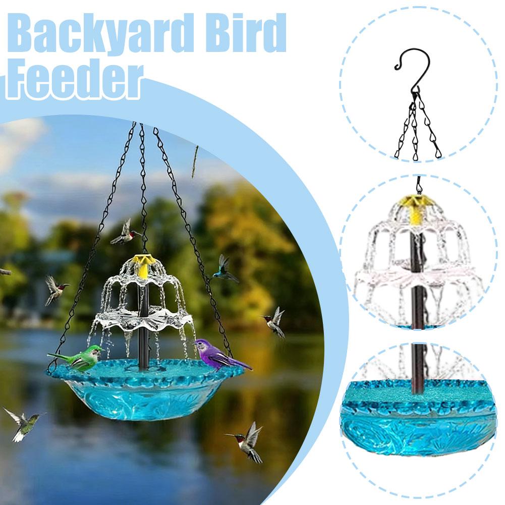 Solar Cascade Hanging Bird Bath Fountain, Solar Water Pump Three-Tiered Bird Bath Tub , Hanging Hook for Garden Patio Wildlife