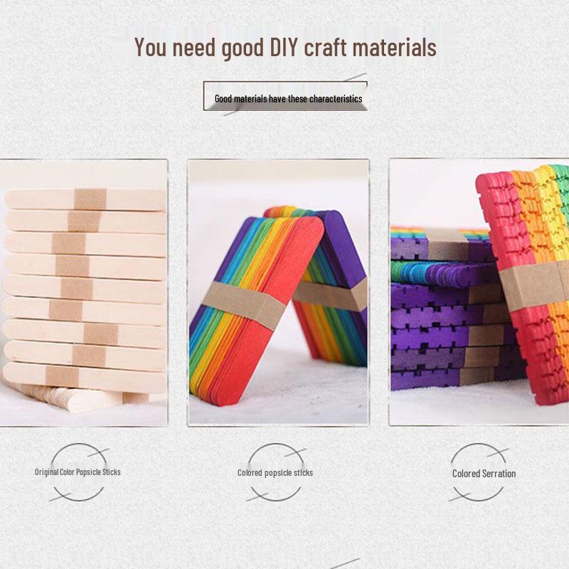 Colorful Wooden Popsicle Sticks for Crafts and Ice Creams
