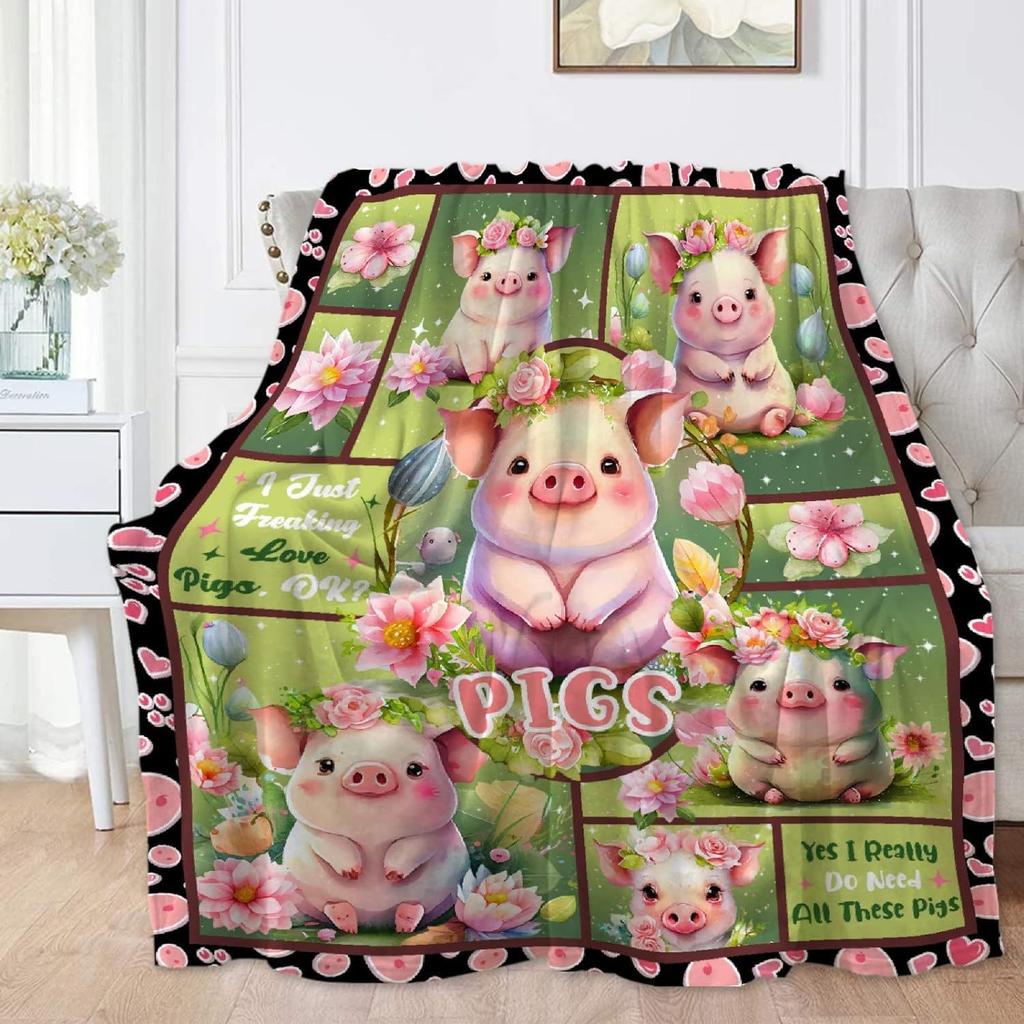 Cartoon pink piglet Printed Blanket for Sofa Bed Travel Camping Living Room Office Conditioning Blanket for All Seasons Gifts