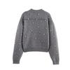 European and American style, new women's clothing, fashionable, casual, pearl knitted flight jacket