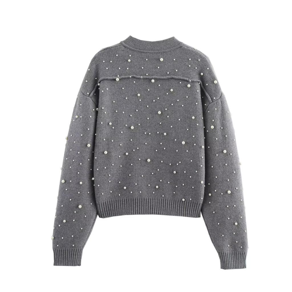 European and American style, new women's clothing, fashionable, casual, pearl knitted flight jacket