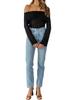 Women Y2k Fairy Off Shoulder Long Sleeve Top Tee Slim Fitted Crop Tops Basic T-Shirts Pullover Blouse Streetwear