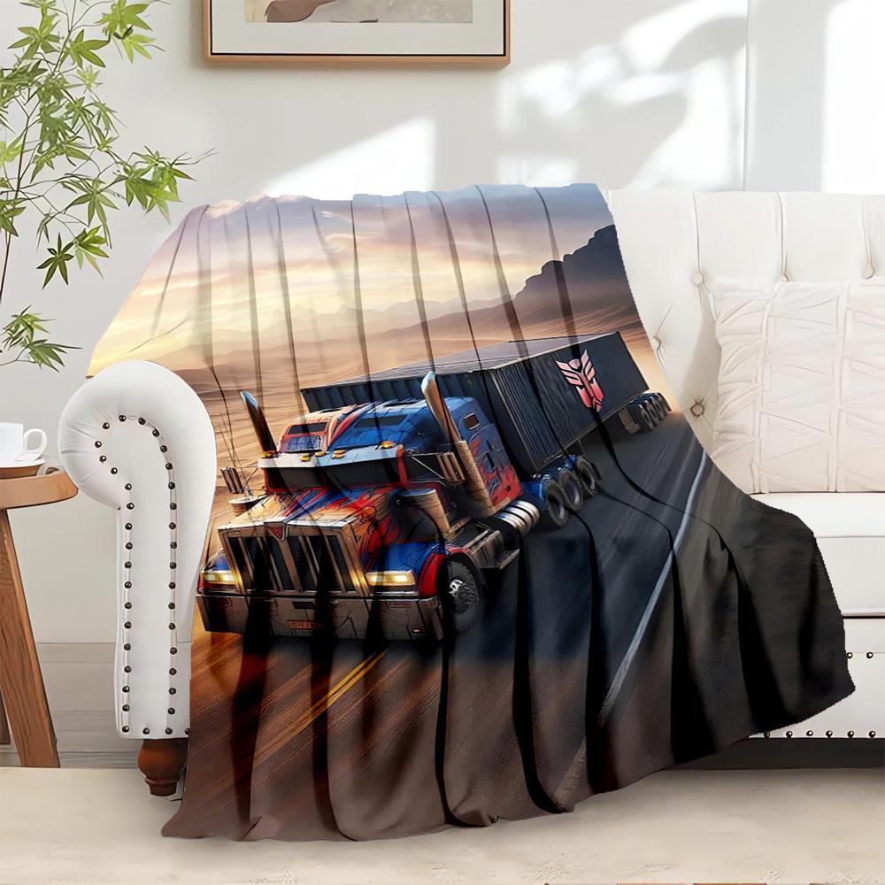 For Truck,Transformers,Desert-Themed Flannel Blanket, Glam Style, Digital Print, All-Season Comfort, Tear-Resistant, Knitted Craftsmanship,