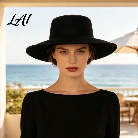 Polyester Warm Winter Cap Flat Top Fedora Hat Wool Blend Derby Cap Retro Jazz Elegant Headwear Wide Brim Felt Hat for Women Events & Daily