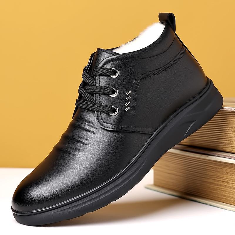 Men's Winter Wool-Lined Leather High-Top Non-Slip Shoes