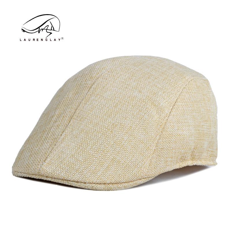 Hat men's simple light plate imitation hemp beret British retro summer breathable duck tongue forward hat in the elderly hat