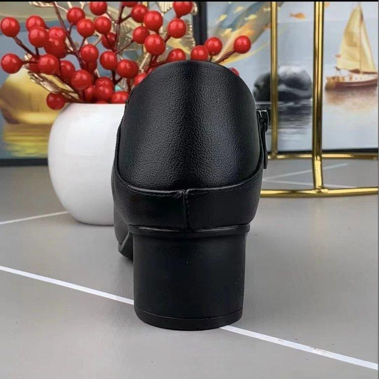Deep mouth women's shoes thick heel women's spring and summer mother soft leather medium heel autumn British small leather shoes flat heel