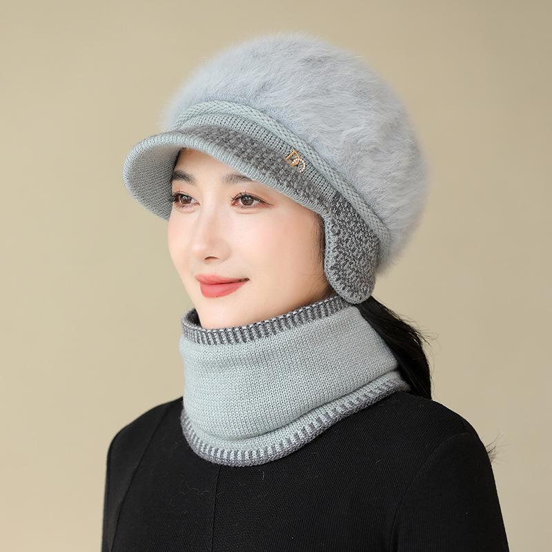 Dicke warme Wintermütze für Damen, Ohrenschützer Kaninchenfell Strickmütze, Kälteschutzmütze zum Reiten
