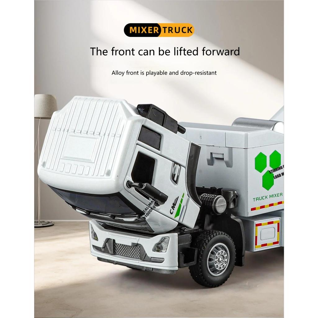1/32 Concrete Mixer Truck Engineering Vehicle Alloy Metal Diecast Model Car Children Toy Car with Sound and Light Pull Back Gift