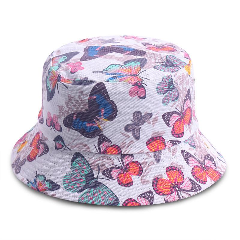 European American Style Cotton Fisherman Hat For Women Spring Summer Sunscreen Butterfly Printed Cap