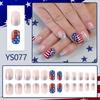 24-Piece French Silver Glitter Glossy False Nail Set with Art Stickers for Independence Day
