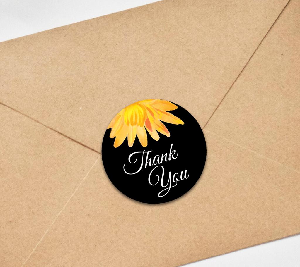 Darling Souvenir 45 Pcs Aster Flower Black Thank You Stickers Round Envelope Seal-1.6