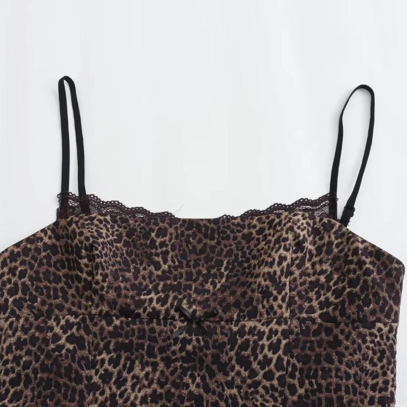 Leopard Print Elegant Streetwear Camis Female Off Shoulder Sleeveless Retro Short Vest Women Sexy Backless Sling Tank Top New