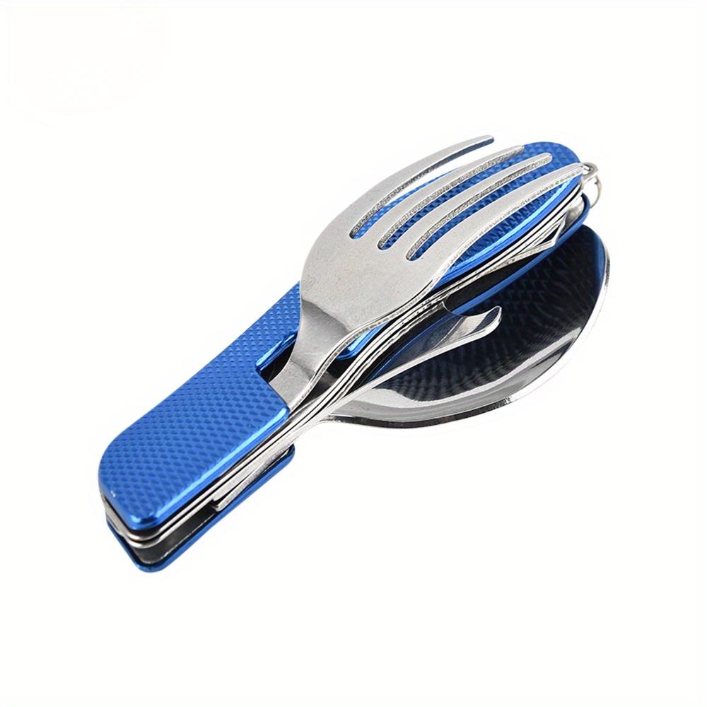 

Портативная вилка, нож для кемпинга, посуда, инструменты из нержавеющей стали, многофункциональная складная ложка и вилка, нож, дорожные наборы синий