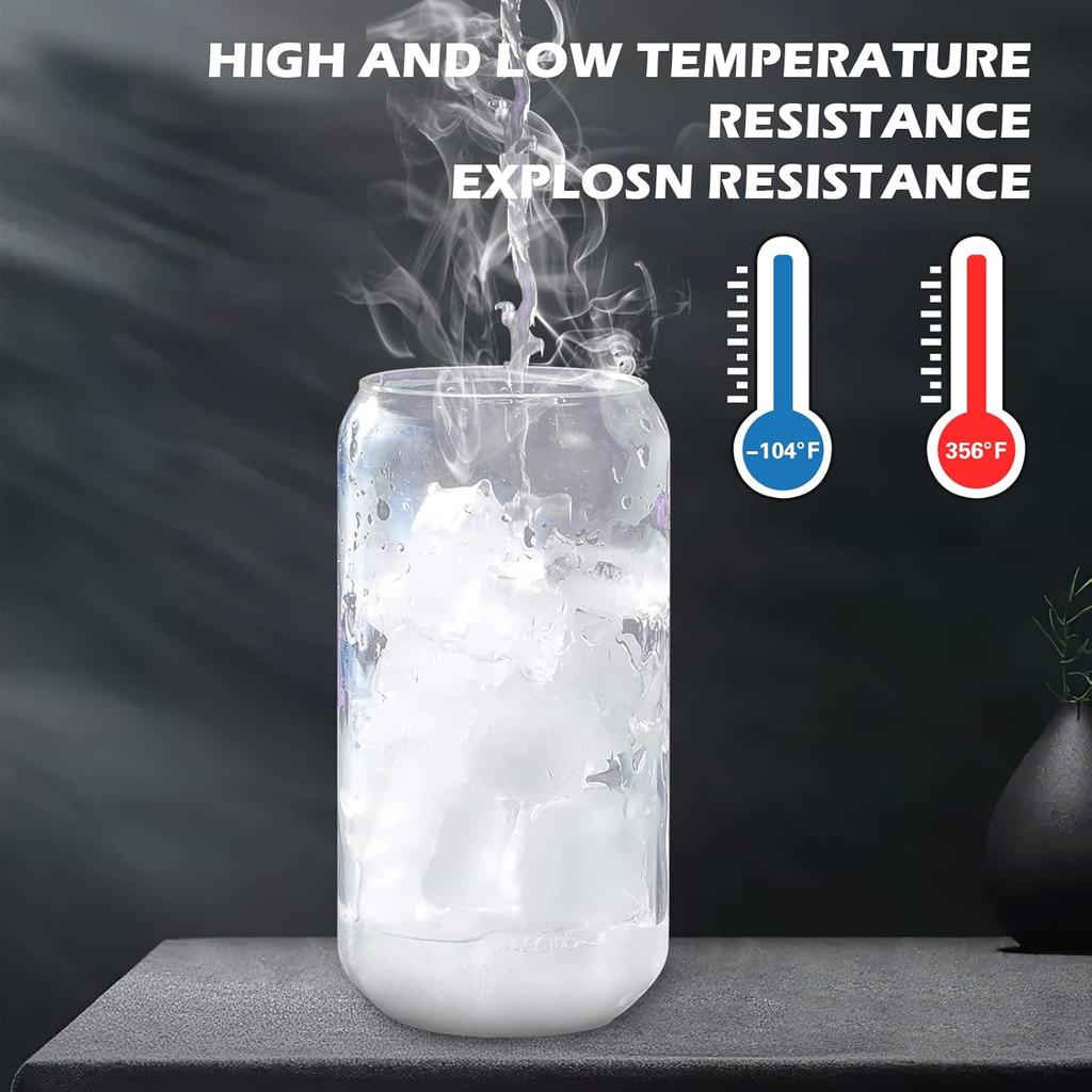 Drinking Glasses with Bamboo Lids and Glass Straw 2PCS Set, 16oz Glass Cups with Lids and Straws, Beer, Iced Coffee Glasses, Soda, Gift 1 Cleaning