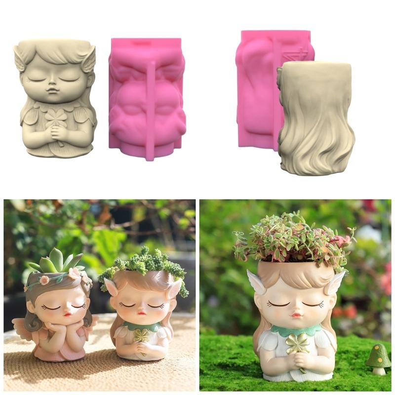 Elf Girl Flower Pots Silicone Mold Concrete Plaster Candle Holder Molds Crystal Epoxy Resin Mold DIY Handmade Crafts