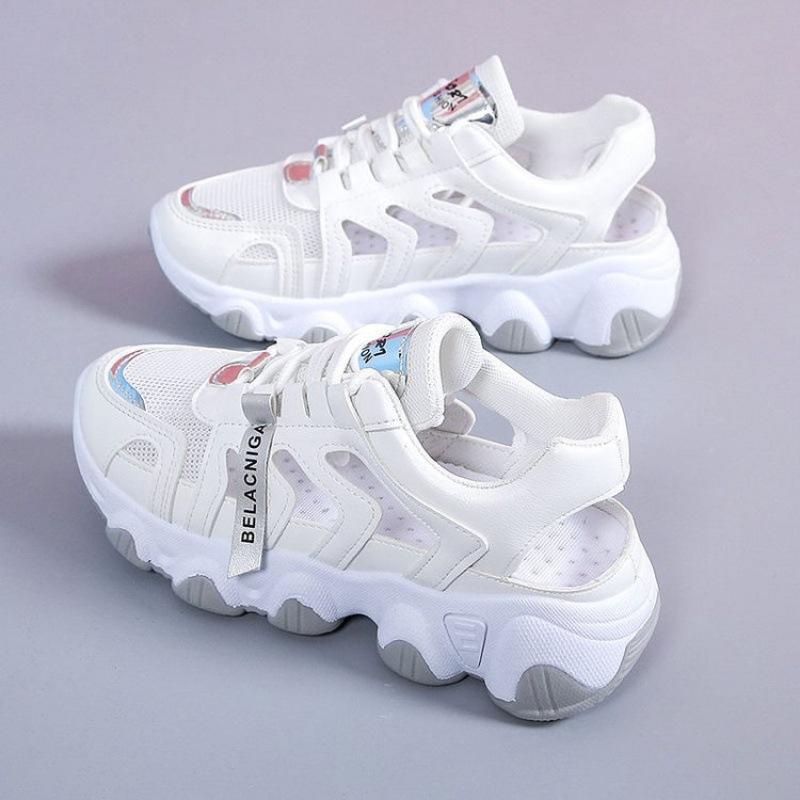 Niche design women's shoes summer hollow dad shoes breathable and versatile to increase the height of thick soles for students to commute