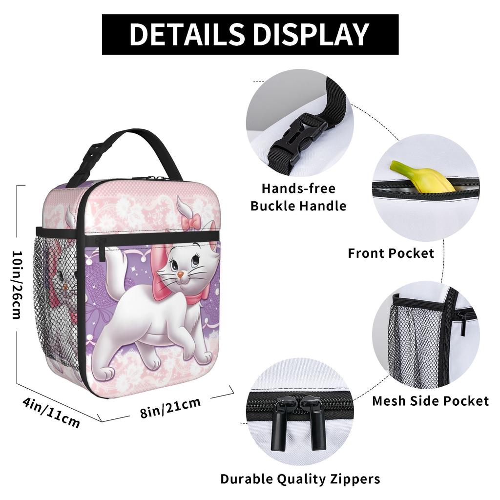 Maries Cat Insulated Lunch Bags Thermal Bag Reusable,Lunch Container Leakproof Lunch Box Tote Bento Pouch Office Picnic