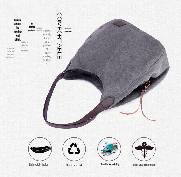 Large Capacity Canvas Tote Bag with Three-Layer Pockets - Ladies' Casual Shoulder Handbag