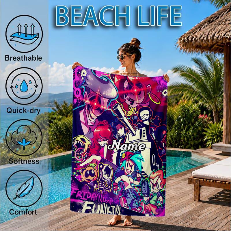 Custom Name Friday night Beach Towel Microfiber Beach Towel, Lightweight and Quick-Dry, for Summer Travel, Swimming Pool Gift