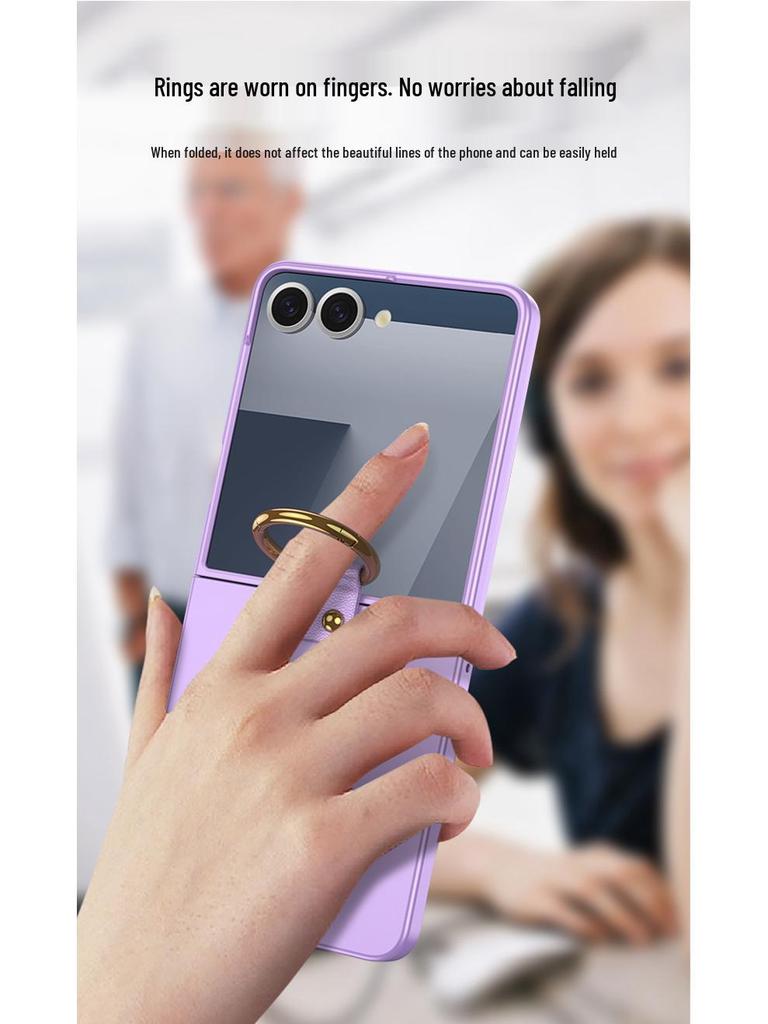 Samsung Z Flip 7 Ring Phone Case: Simple Folding Cover with Window, Cross-Border Compatible.