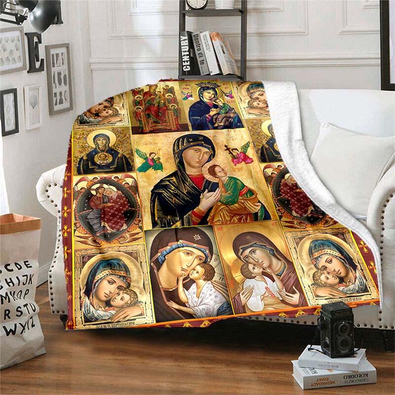 Virgin Mary Flannel Throw Blanket - Soft & Warm Digital Print Fleece,Lightweight for Sofa/Bed/Travel, Multi-Purpose Cozy Blanket