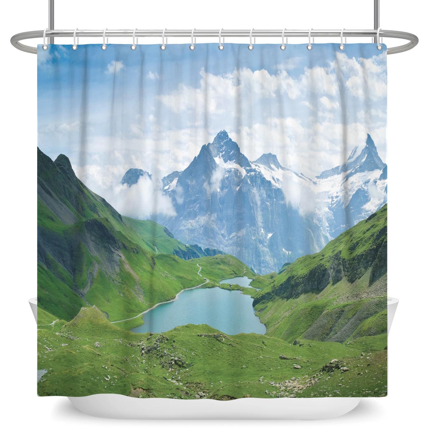 

Natural Scenery Shower Curtains Mountain Waterfall Forest Landscape Waterproof Polyester Curtain For Bathroom Home Decoration W60H190(CM)-1 Pcs