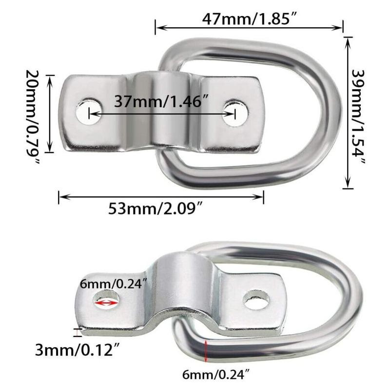 2/4/6/8Pcs Heavy Duty D Rings Tie Down Anchors Universal Trailer Connector Link D Shaped Tow Hook Wall Surface Mount Bracket