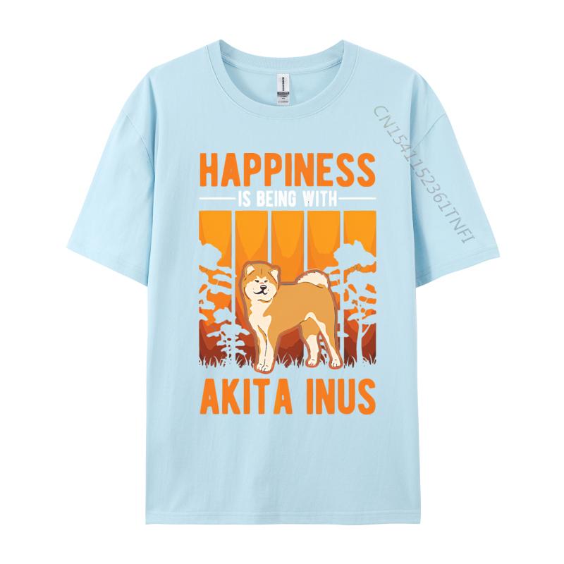 Happiness Is Being With Akita Inus Tshirt Black Tees Newest Hip Hop Cotton Men Top Tshirts Printing