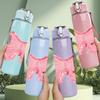 1PC Soft Pink Fabric Bow Ribbon Print 750ml Color Plastic Sports Water Bottle Leakproof Flip Straw Lid Suitable for Sports Office Home Use