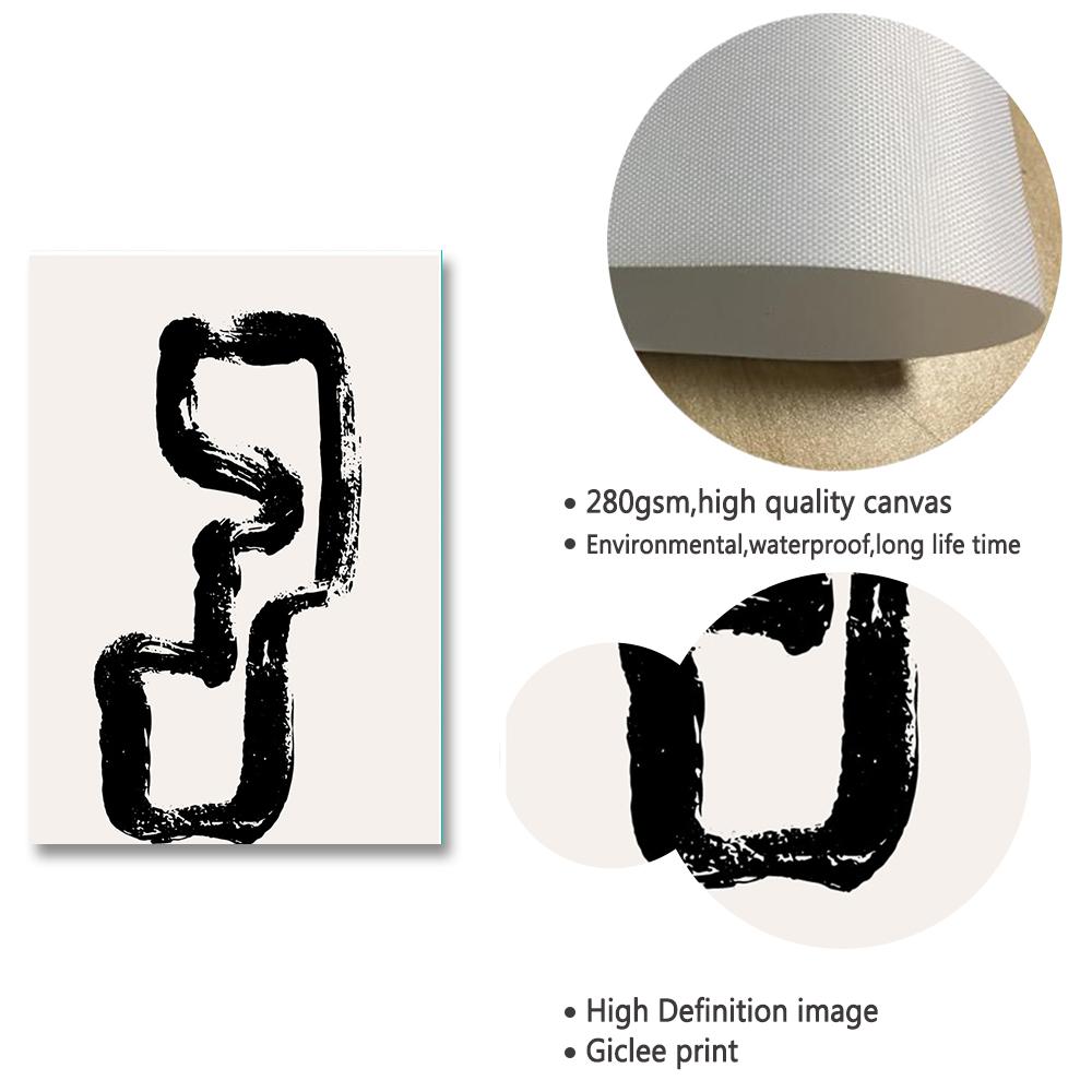 Modern Abstract Line Art Beige Black Minimalist Canvas Painting Poster Print Wall Pictures Living Room Interior Home Decoration
