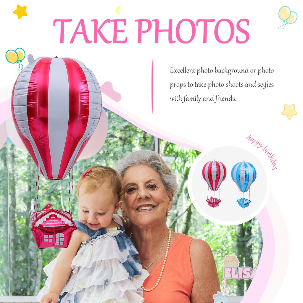 2Pcs Creative Hot Air Balloon Aluminum Foil Balloons High Quality Party Balloon Decor Set for Birthday Party Photo Background