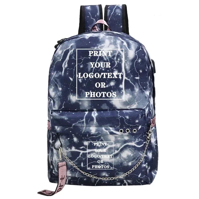 Customize Your Logo Name Image School Backpack for Teenager Girls Fashion Custom Backpacks Travel Back Pack Sac A Dos