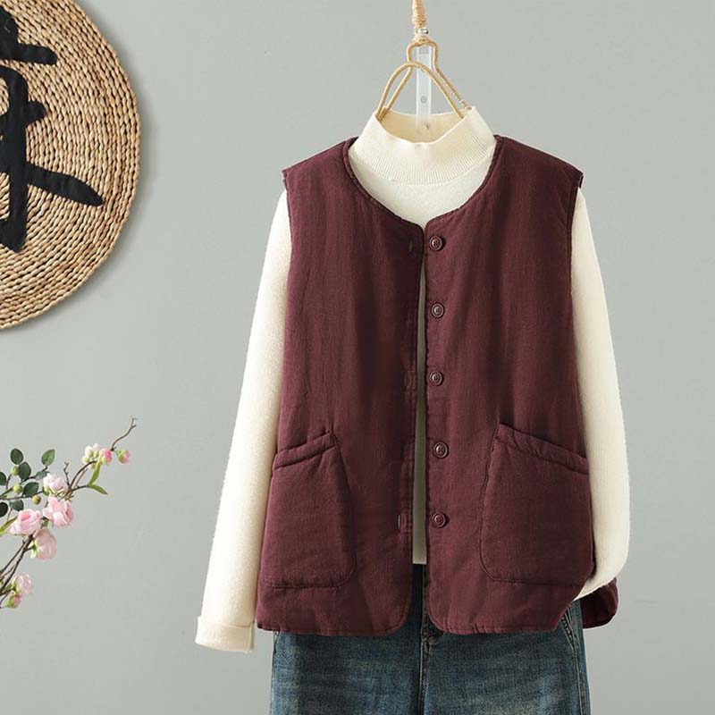 Weste für Damen Baumwolle Herbst Winter Ärmellos Einfarbig Tops Weste Übergröße Verdickte Weste