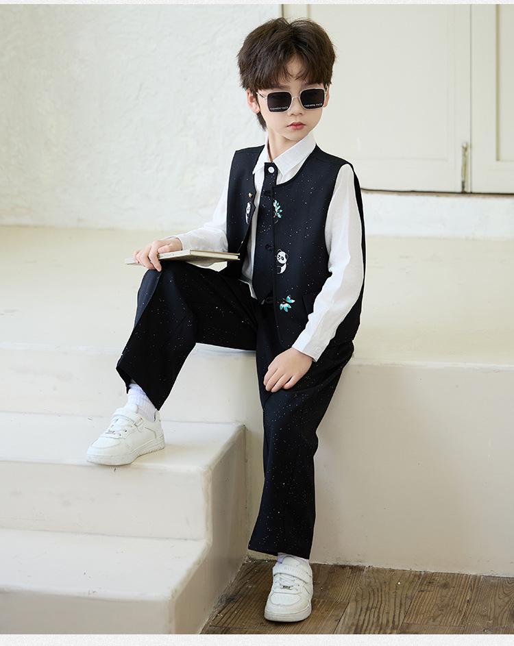Boys' Spring Hanfu Vest Set with Embroidery - Formal Wear for Performances and Events