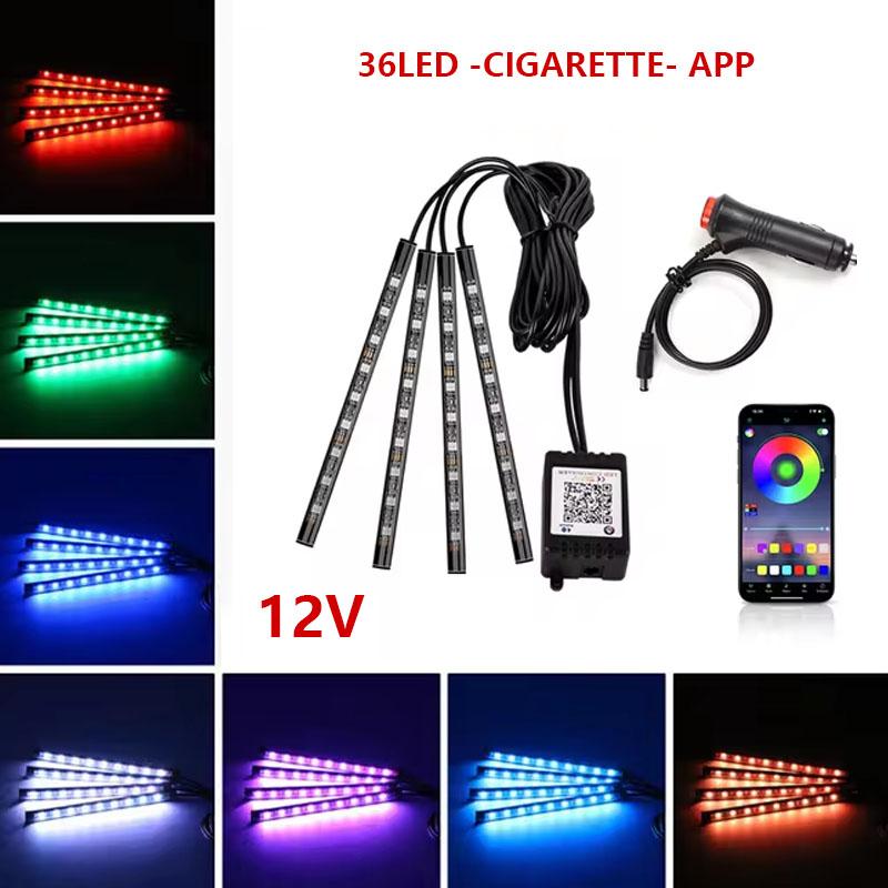 Neon 36LED Car Interior Ambient Foot Light Strip 4 in 1 with USB Wireless Remote Music APP Control Auto RGB Atmosphere Lamp