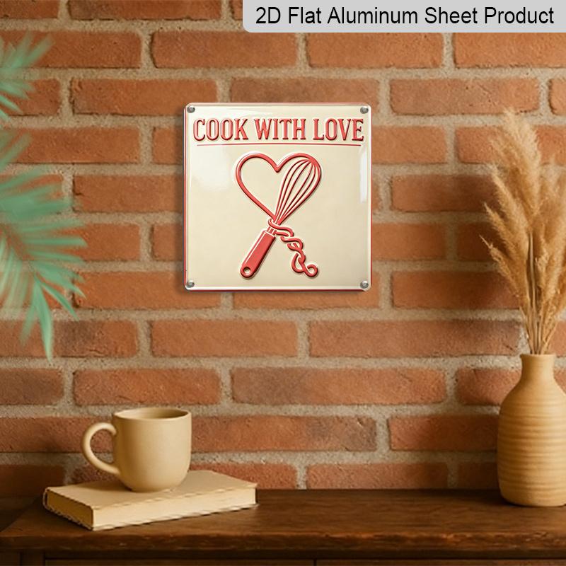 2D Flat - 1pc, Vintage Metal Aluminum Plaque, Outdoor Plaque & Wall Decor, Heart Cooking Sign, Kitchen Wall Art, Home Decoration, Cottage Ornament