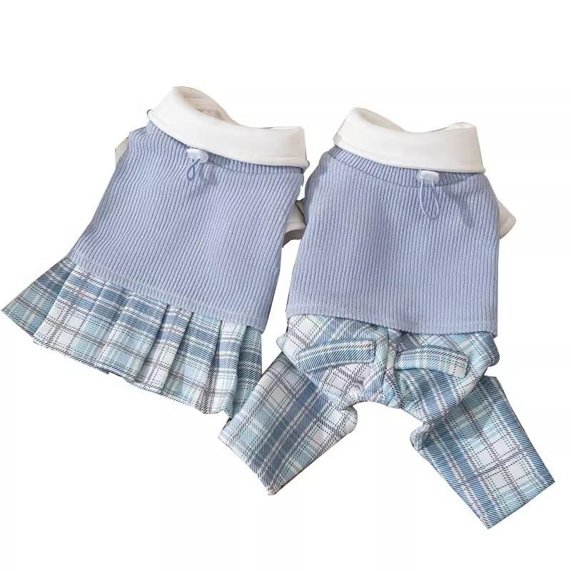 Korean college style couple outfit puppy dog autumn and winter warm teddy than bear cat two-legged skirt pet clothes