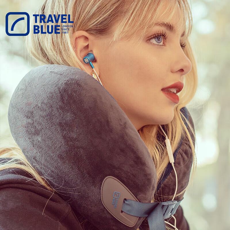 Cuscino da Viaggio Blu in Memory Foam a Forma di U