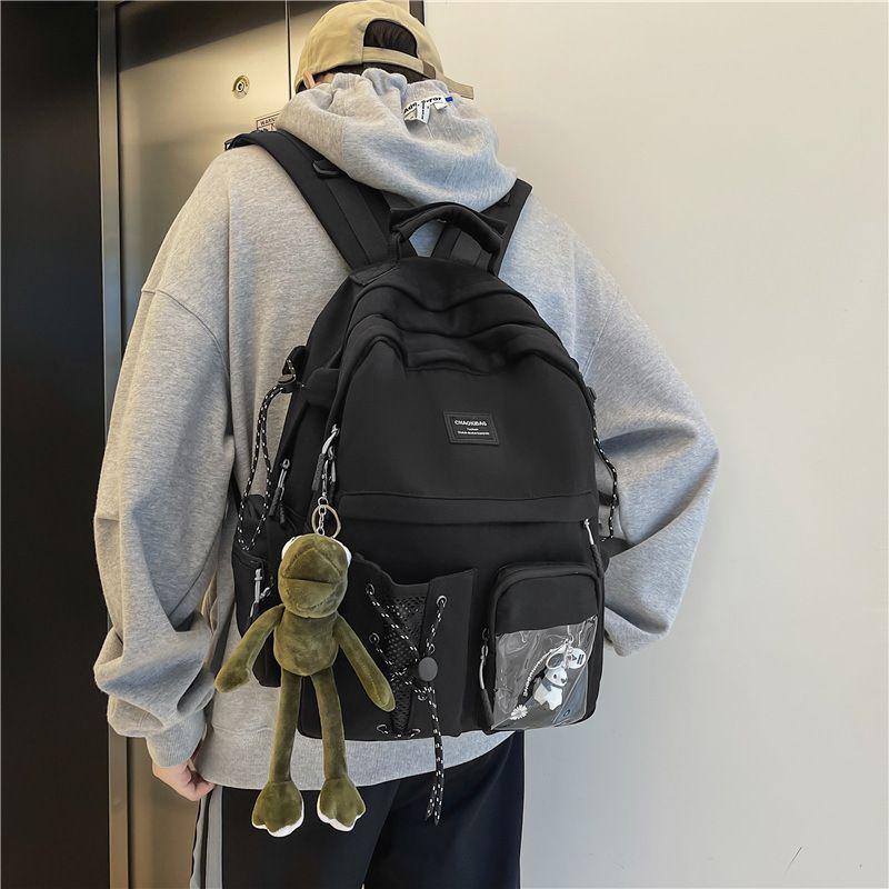 

Junior High School Girls Schoolbag Female High School Student Stylish Niche Style Backpack Large Capacity Strong Durable Girl Junior High School One Black_no pendant