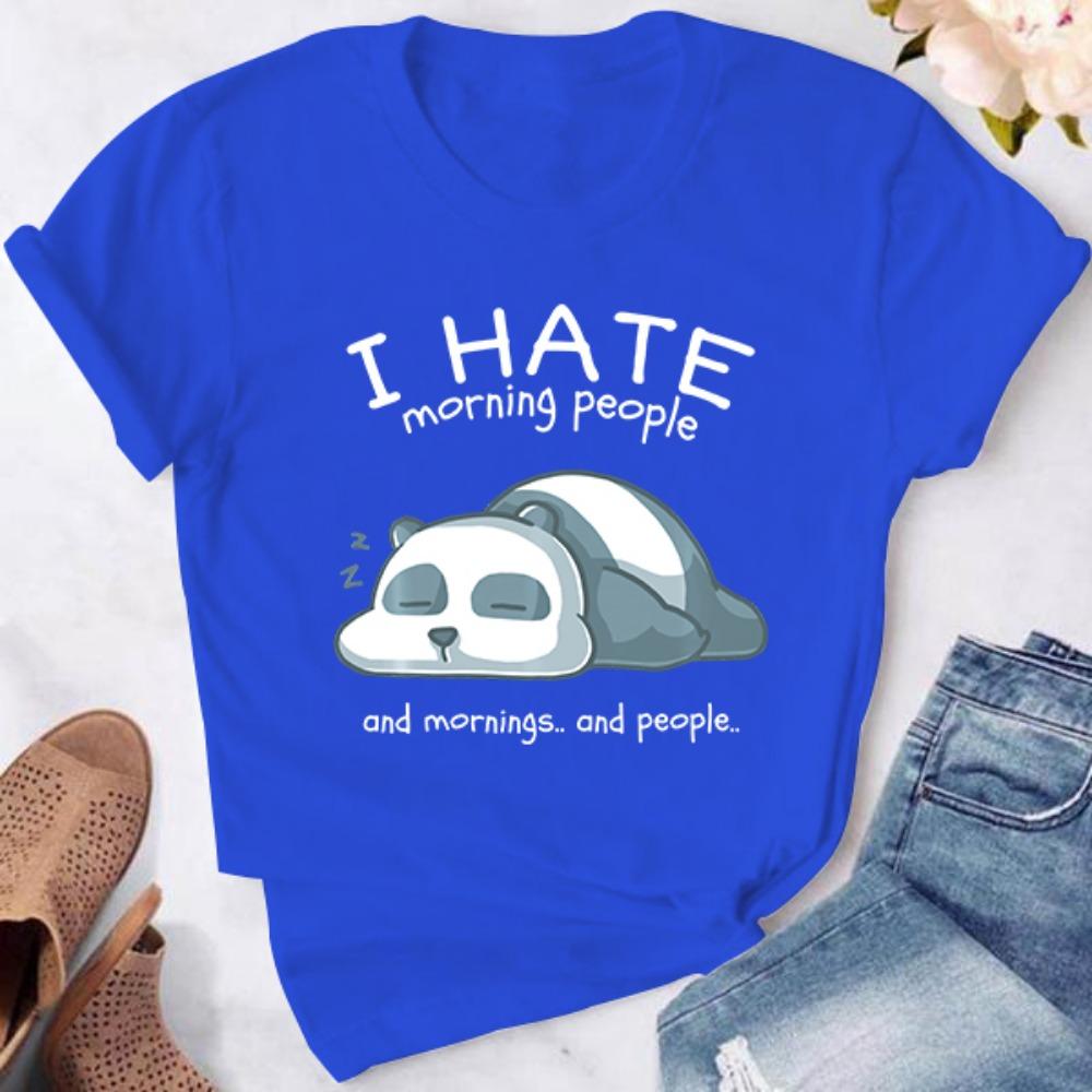 Cute I Hate Morning People Print T-shirts For Women Summer Lovely Short Sleeve Casual Round Neck T-shirts Tops
