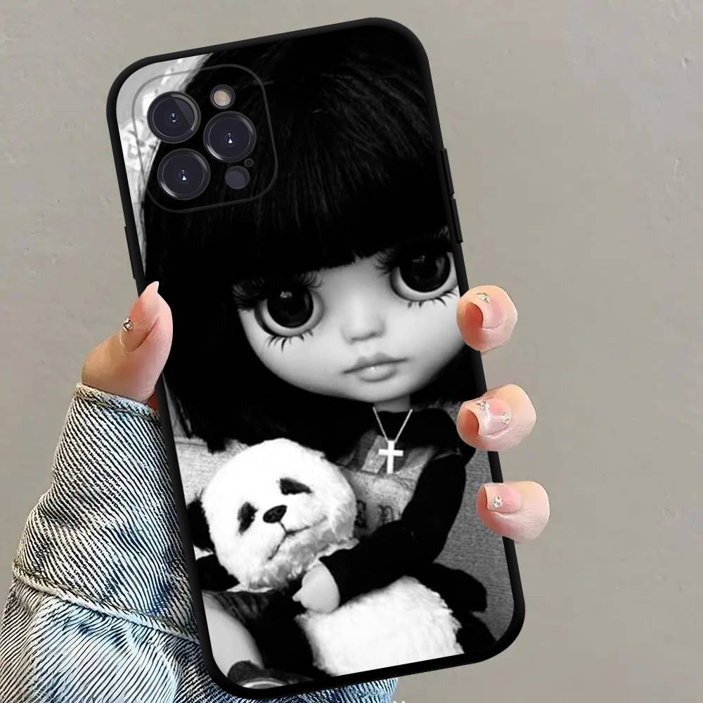 Dark Cute Girl Doll  Black Matte Phone Case For iphone 17 Air 16 15 14 13 12 11 Pro Max Plus Back Cover TPU Soft Case