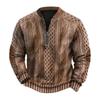 Fall Winter Men Sweatshirt Half Zipper Rhombus Texture Patchwork Round Neck Pullover Long Sleeves Daily Outdoor Sports Top