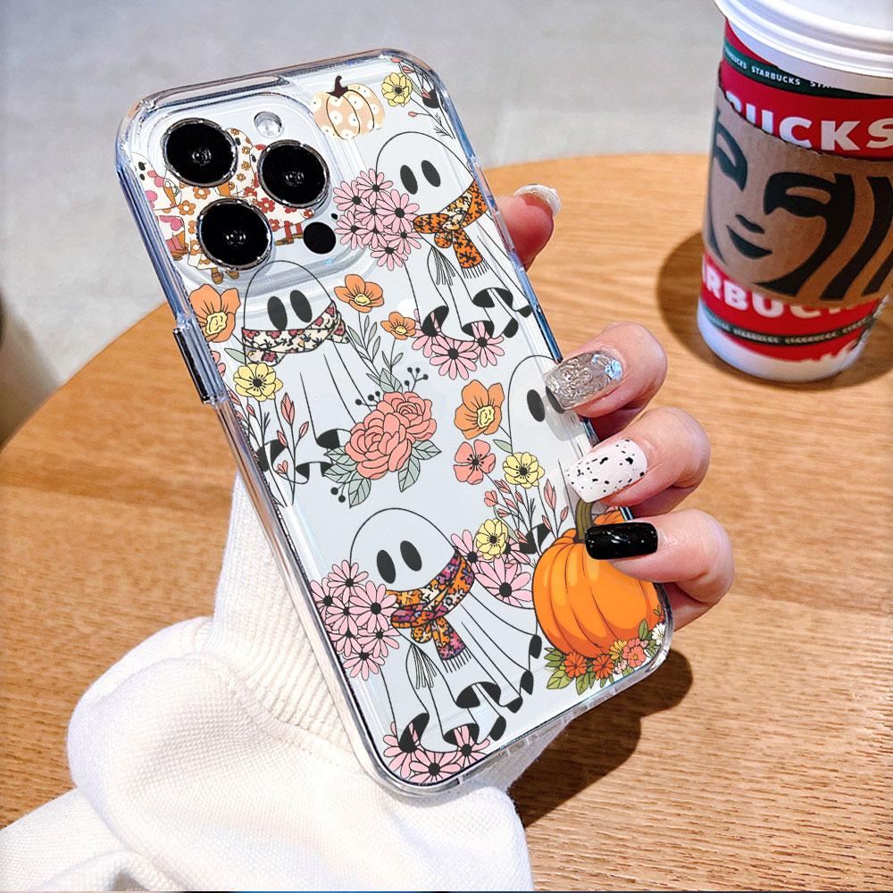 Floral Ghost Pumpkin Halloween Transparent soft TPU Phone Case for Xiaomi Redmi Note 15 14 13 12 11 10 Pro Plus 4G 5G Soft Cover