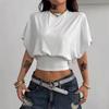 European and American Bat Sleeves Waist Short Top Women's Summer Spice Navel Fake Two Pieces of Design Sense Niche Short-sleeved T-shirt