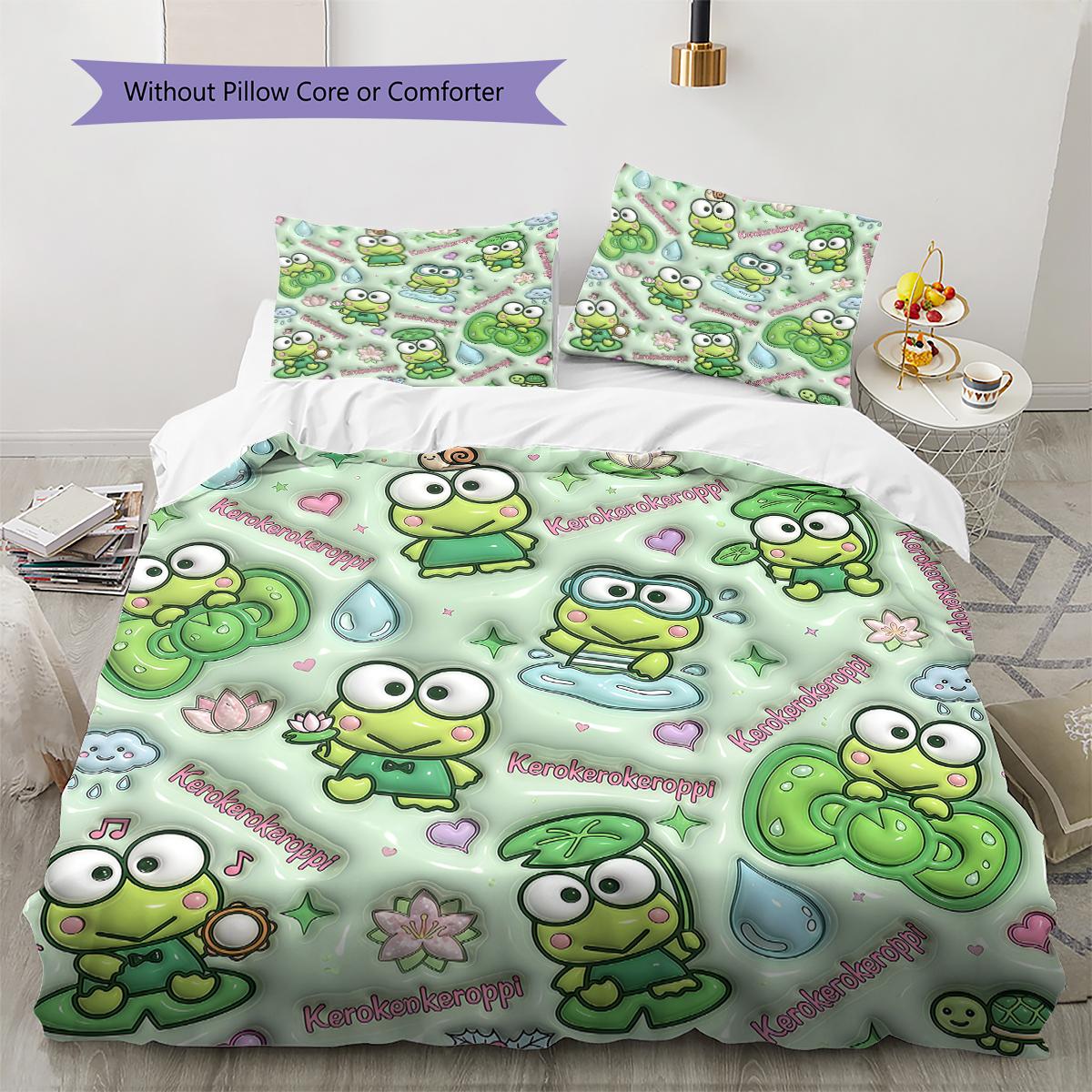 

Keroppi Pattern Bedding,Quilt Set Quilt Cover Pillowcase Home Birthday Gift(1 * duvet cover + 2 * pillowcase, without core) 135x200cm