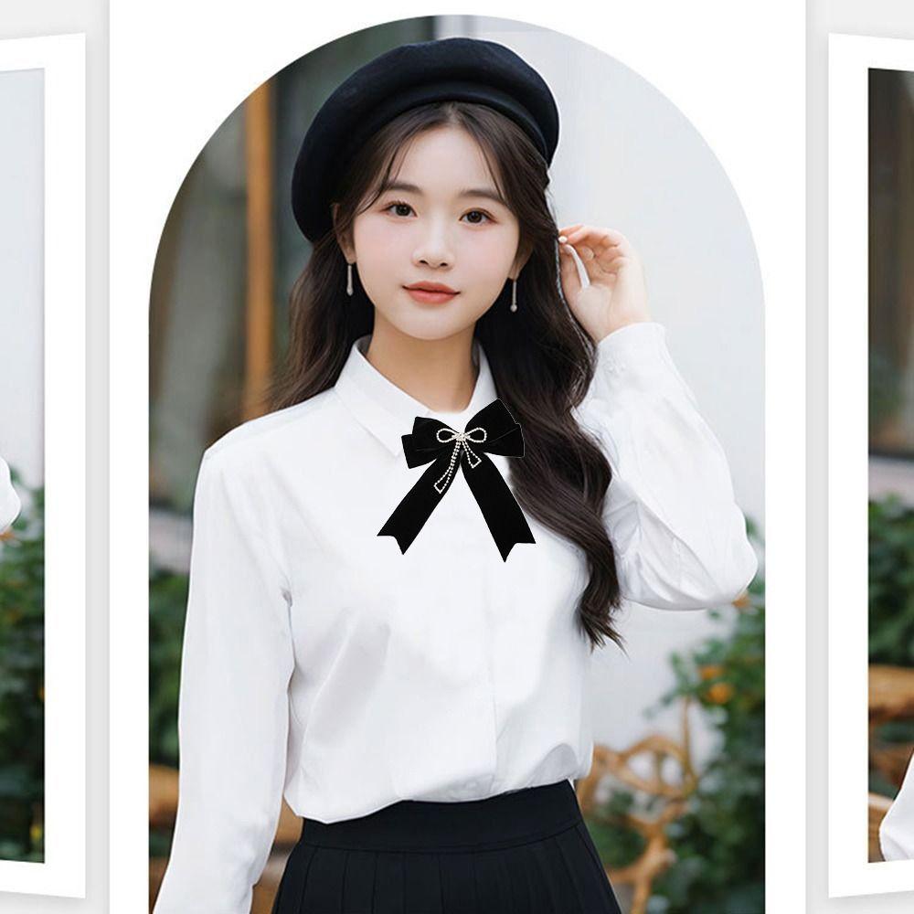 Velvet Memorial Black Ribbon Bowknot Brooch Black Collar Pretied Necktie Clip  Women