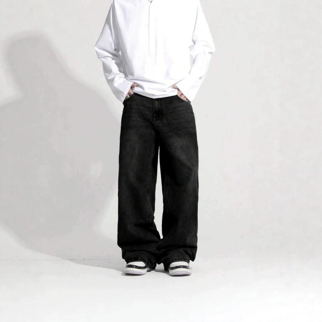 Autumn and winter boys American high street straight trendy pants men's versatile and thin temperament jeans